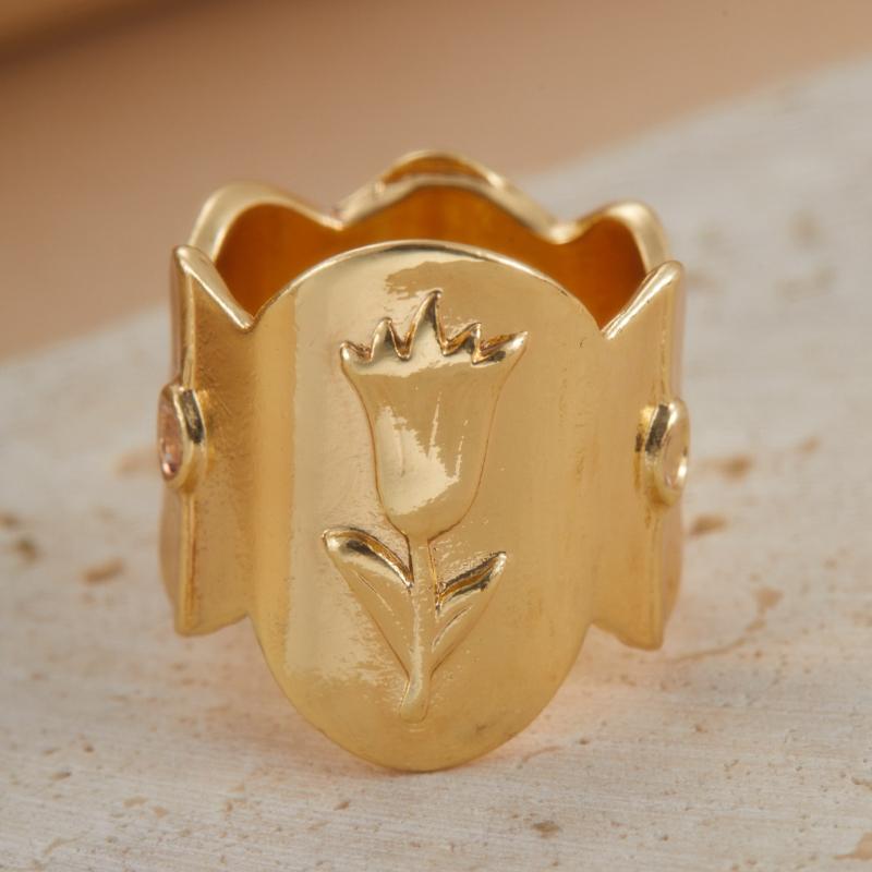 

New Fashionable Gold Color Rose Blossom Wide Face Ring, Men s and Women s Personalized Trendy Holiday Party Accessories 9