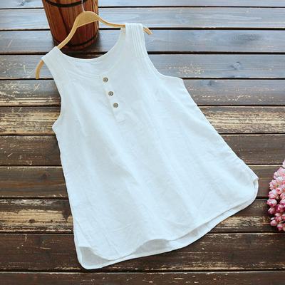 Damen Casual Übergröße Leinen Baumwolle Tops T-Shirt Vintage Einfarbig Ärmellos Locker Weste Harajuku Vintage Stil Hemd Top