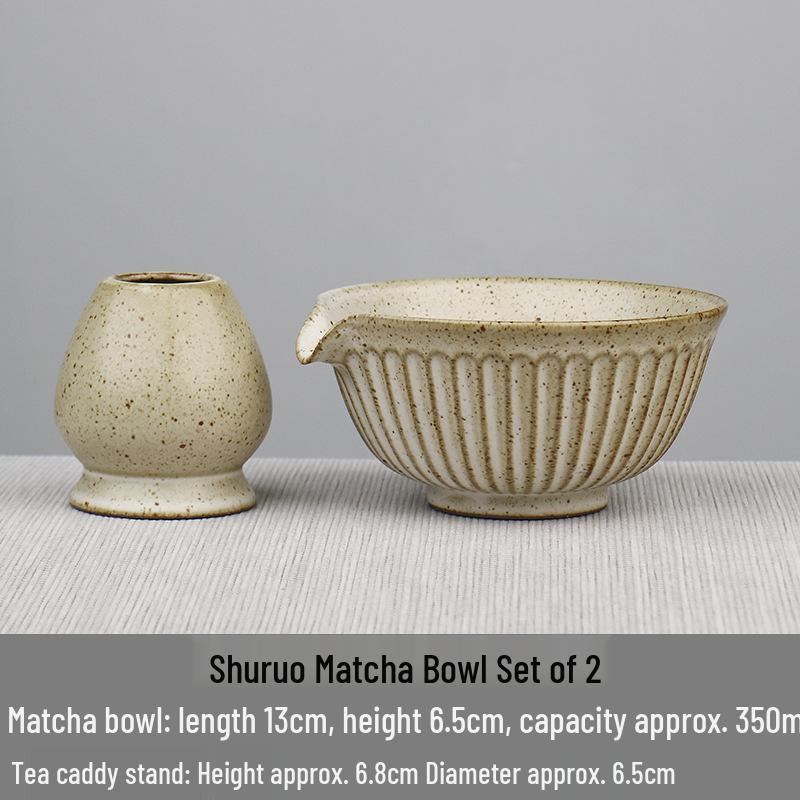 Japanese Ceramic Tea Ceremony Set: Matcha Bowl, Whisk Stand, Hyakuhon-Tate Whisk, and Scoop