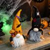 Halloween Plush Gnome Decorations Light Up Decoration, Spooky Orange Black Swedish Tomte Elf Figurine, Decorative Dolls for Fall Cute Glowing
