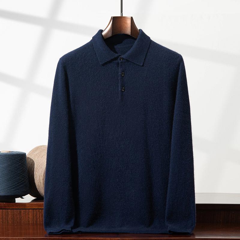 Men's Cashmere Polo Collar Sweater - Loose Fit, Long Sleeve Knitwear for Autumn & Winter