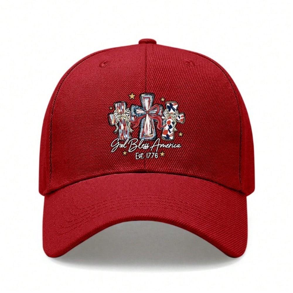 Patriotic Baseball Cap - Unisex Letter "God Bless America Est. 1776" Print Black Polyester Adjustable Breathable Casual Streetwear Baseball Hat For