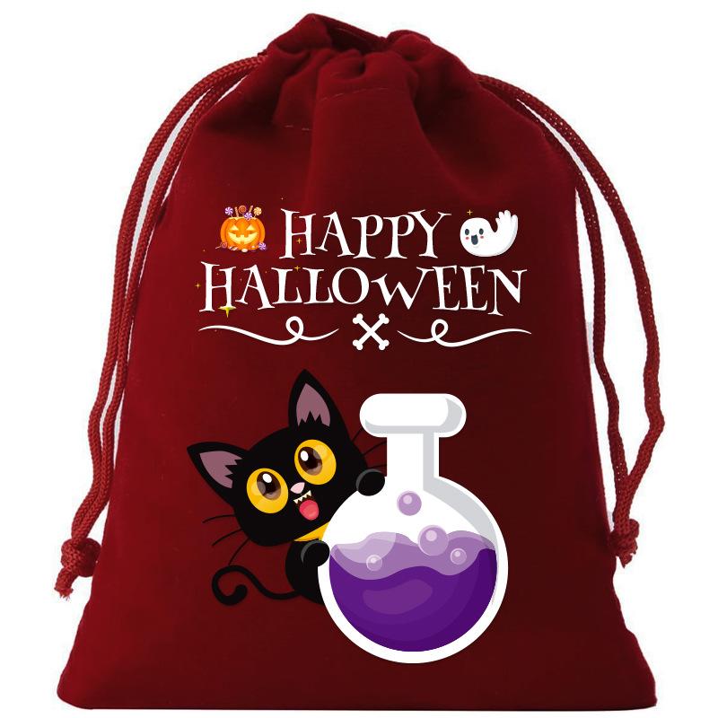 8/12Pcs 2025 New Halloween Gift Bags Children'S Trick-Or-Treat Candy Bags Pumpkin Bags Flannel Drawstring Candy Bags 10X12Cm