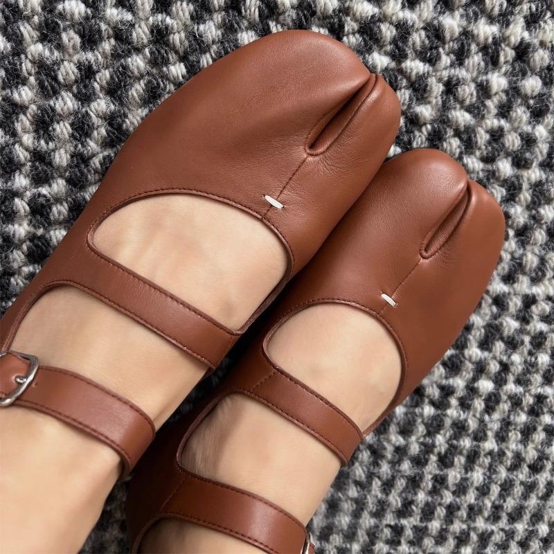 Cowhide version~ New split-toed Mary Jane silver single shoes women's cloud ballet shoes flat grandma shoes