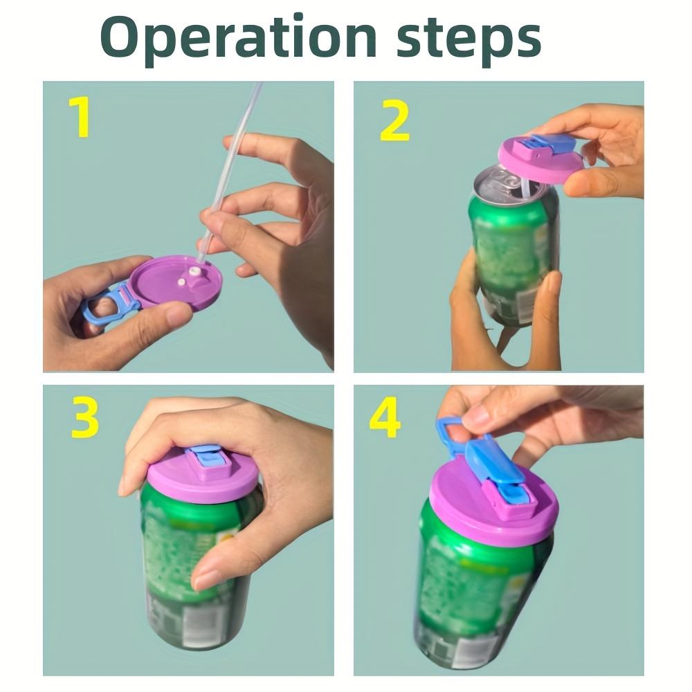 Återanvändbart lock för läskburkar som finns i fyra färger, designat för drycker, juicer och läsk, komplett med ett sugrör