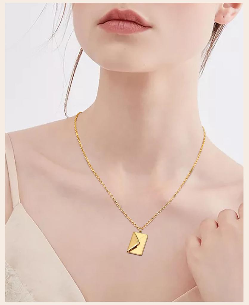 Customzied Envelope Locket Necklace Pendant For Women, Stainless Steel Love Letter Engrave Personalized Secret Message Jewelry