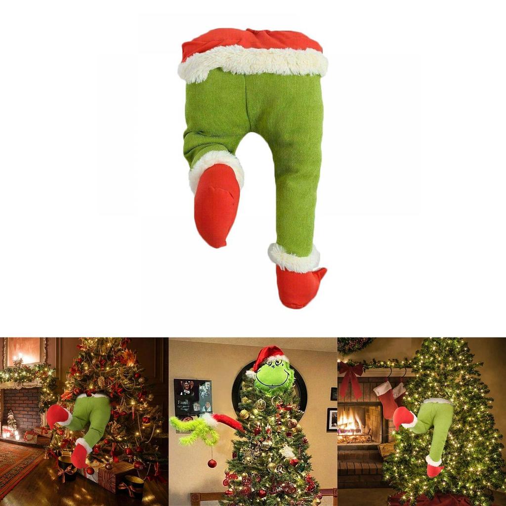 Adorable Plush Green Grinch Leg And Head Ornaments For Christmas Tree Decorations