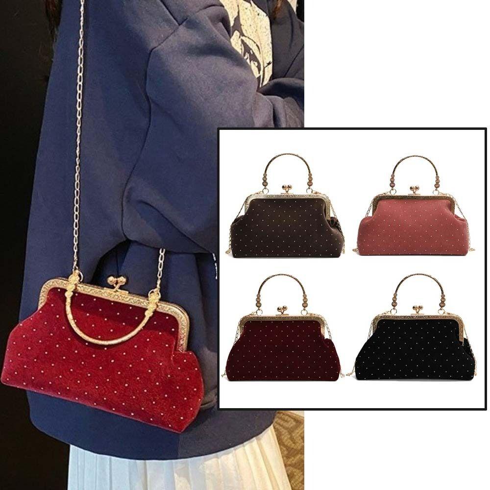 Luxury Kiss Lock Shoulder Bag Polka Dot Retro Female Handbag Chain Crossbody Bag  Formal Gathering