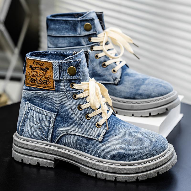 Fashion Men Retro Canvas Boots 2025 Trendy Working Shoes High Top Men Ankle Boots Outdoor Street Style Platform Boots Botas Masculino