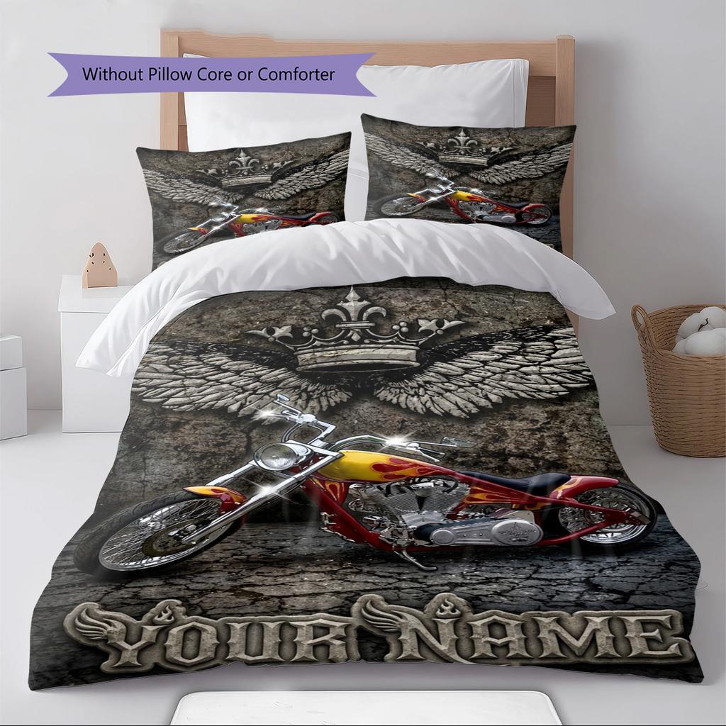 Name Custom Motor cycles Pattern Bedding Set Quilt Cover Pillowcase Home Decor Gift (1 * duvet cover + 2 * pillowcase, without core)