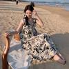 2024 French Ink Floral Suspender Beach Dress: High-End Summer Wear for Women