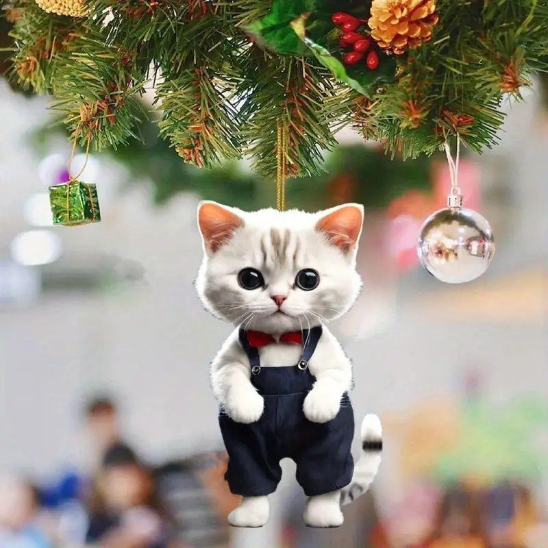 Creative Christmas Cat Car Charm Acrylic Cute Backpack Decoration For Auto Styling