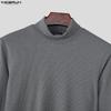 INCERUN S-5XL Men Long Sleeve Ribbed Fitted Pullover Tops Autumn Spring Undershirts