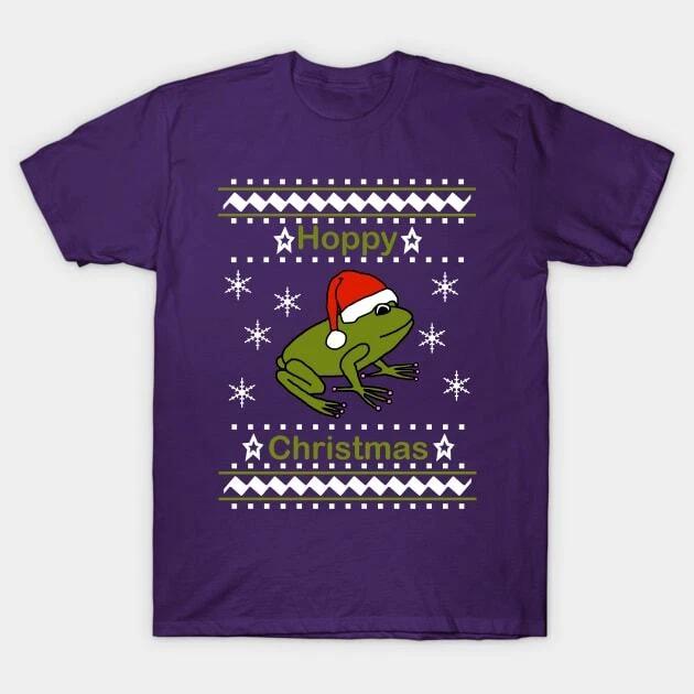 Frog says Hoppy Christmas Made in Australia T-Shirt L