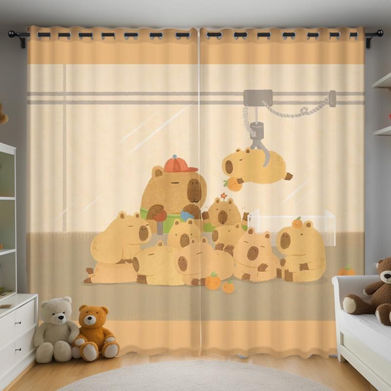 Christmas Kapibala Anime Living Room Bedroom Curtains For Living Room Perforated Dustproof Blackout Drapes Kitchen Cabinet  Home