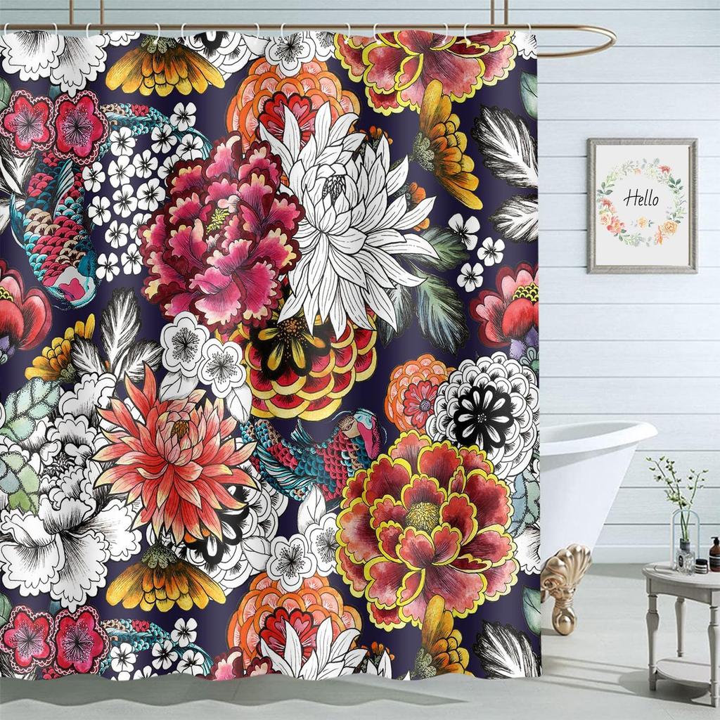 Colorful Circle Art Rainbow Shower Curtains Bathroom Curtain Waterproof with Hooks 72x72 Inch for Men Women Boys Girls