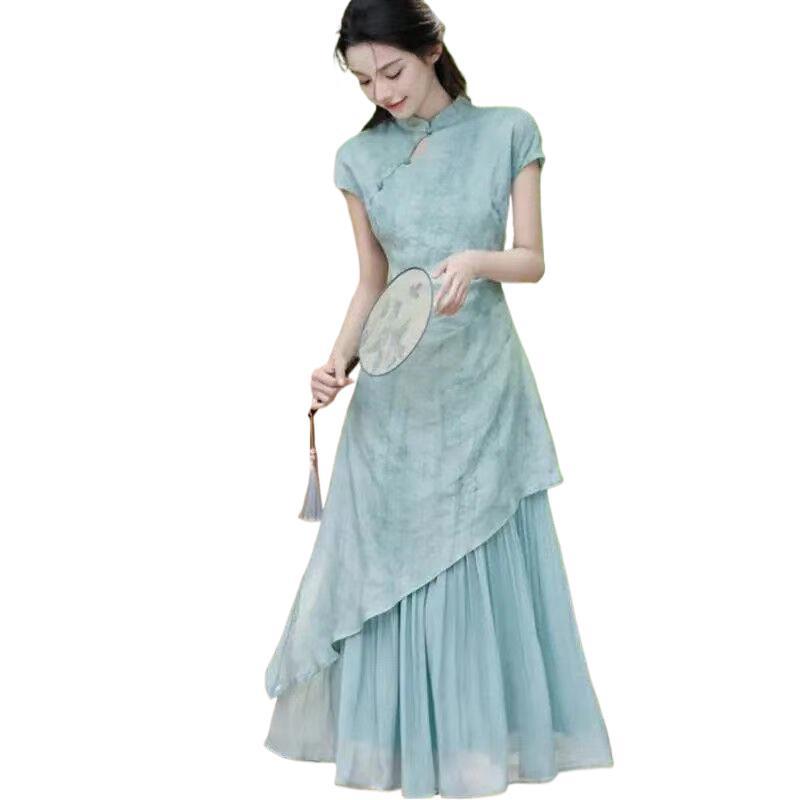 2026 Modern Zen-Style Jacquard Cheongsam Dress for Women - Picture Color with Zipper