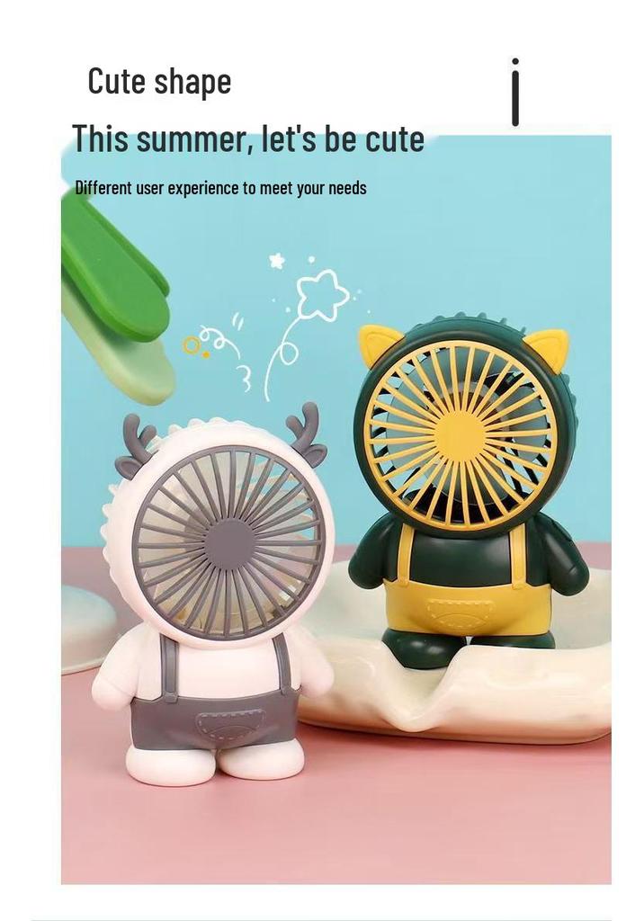 Portable Rechargeable Mini Fan with Three Speeds - Cartoon Design for Kids
