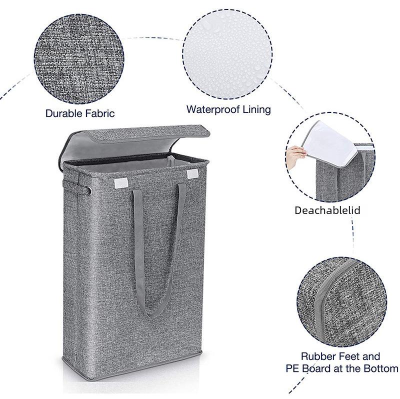 Double-Layer Narrow Strip Laundry Basket with Lid and Handle