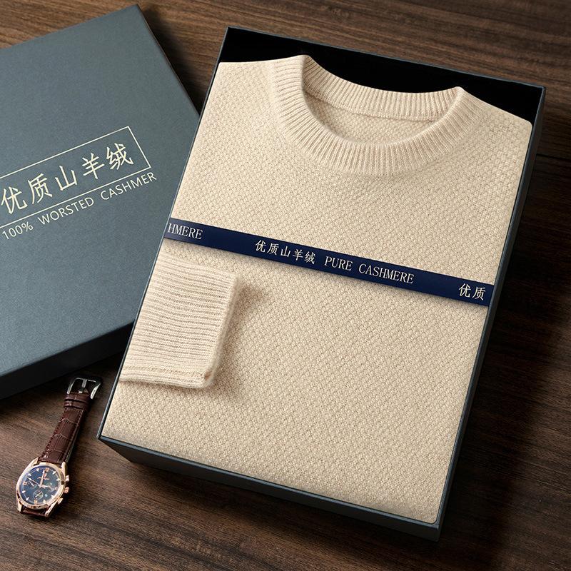 New crew neck cashmere sweater loose thickened pullover sweater with wool sweater men s inside S