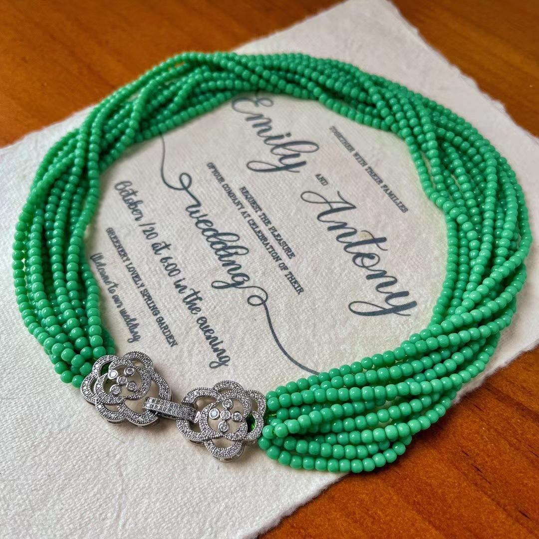 

Vintage Fruit Green Multi-Layer Lazy Artificial Crystal Necklace Female Atmosphere Italian Grandma Style