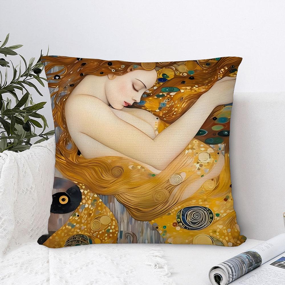 G-Gustav K-Klimt Oil Painting Pillow Case Sofa Decorative Home Double-Sided Print Plush Square Throw Pillow Covers Cushion Decor