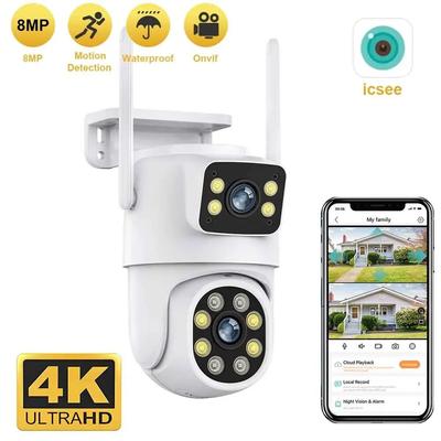 4K 8MP PTZ WIFI Camera Dual Lens Dual Screen IP Camera Outdoor 4MP HD Auto Tracking Security Protection CCTV Surveillance iCSee