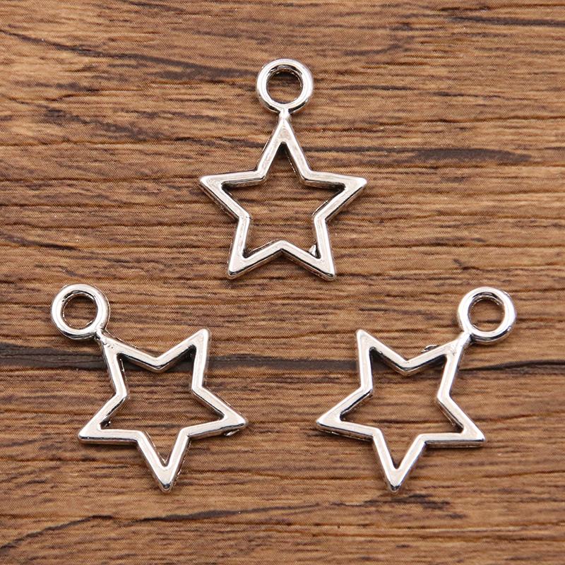 50PCS 4 Size Picture Color Hollow Big Small Star Charms Geometry Pendant Metal Alloy DIY Necklace Bracelet Earrings Marking