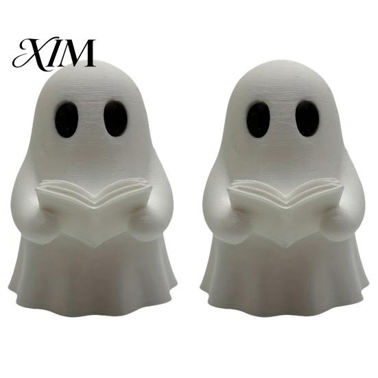 Cute Ghost Figurines for Home Decor Halloween Mini Reading Book Ornament, 3D Printed Little Minimalist Figurine, Durable PLA Creative Statues