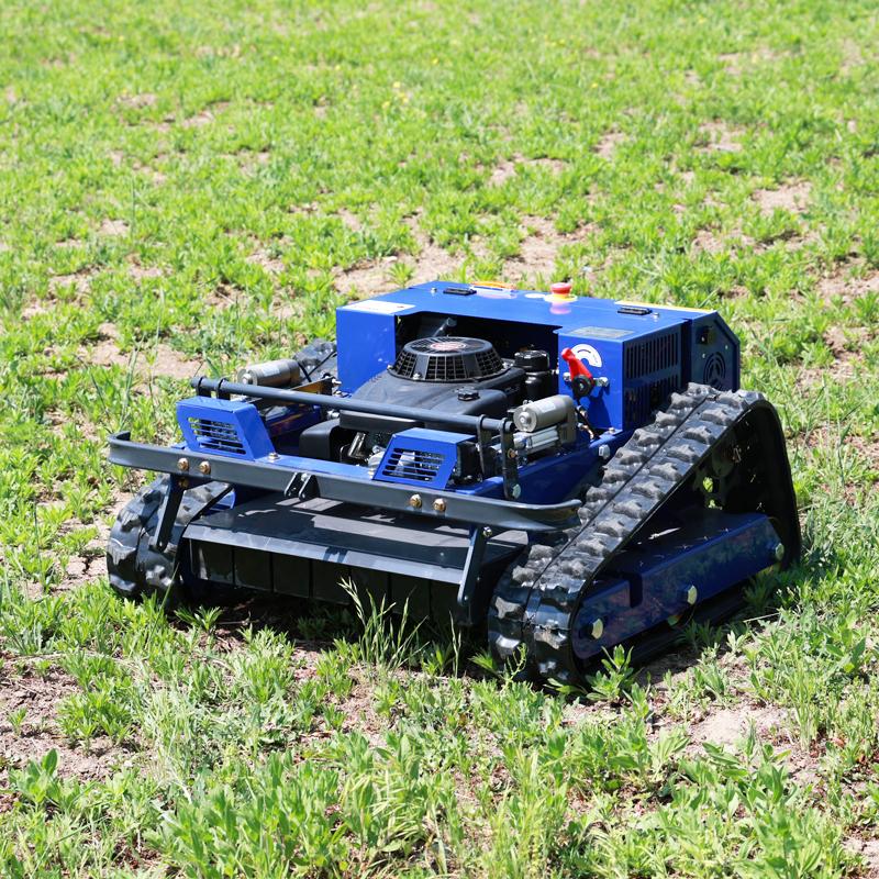 European Spot Long Distance Wireless RC Lawn Mower Robot Lawn Mower Anti Slip Rubber Track CE EPA Crawler Mowing Robo