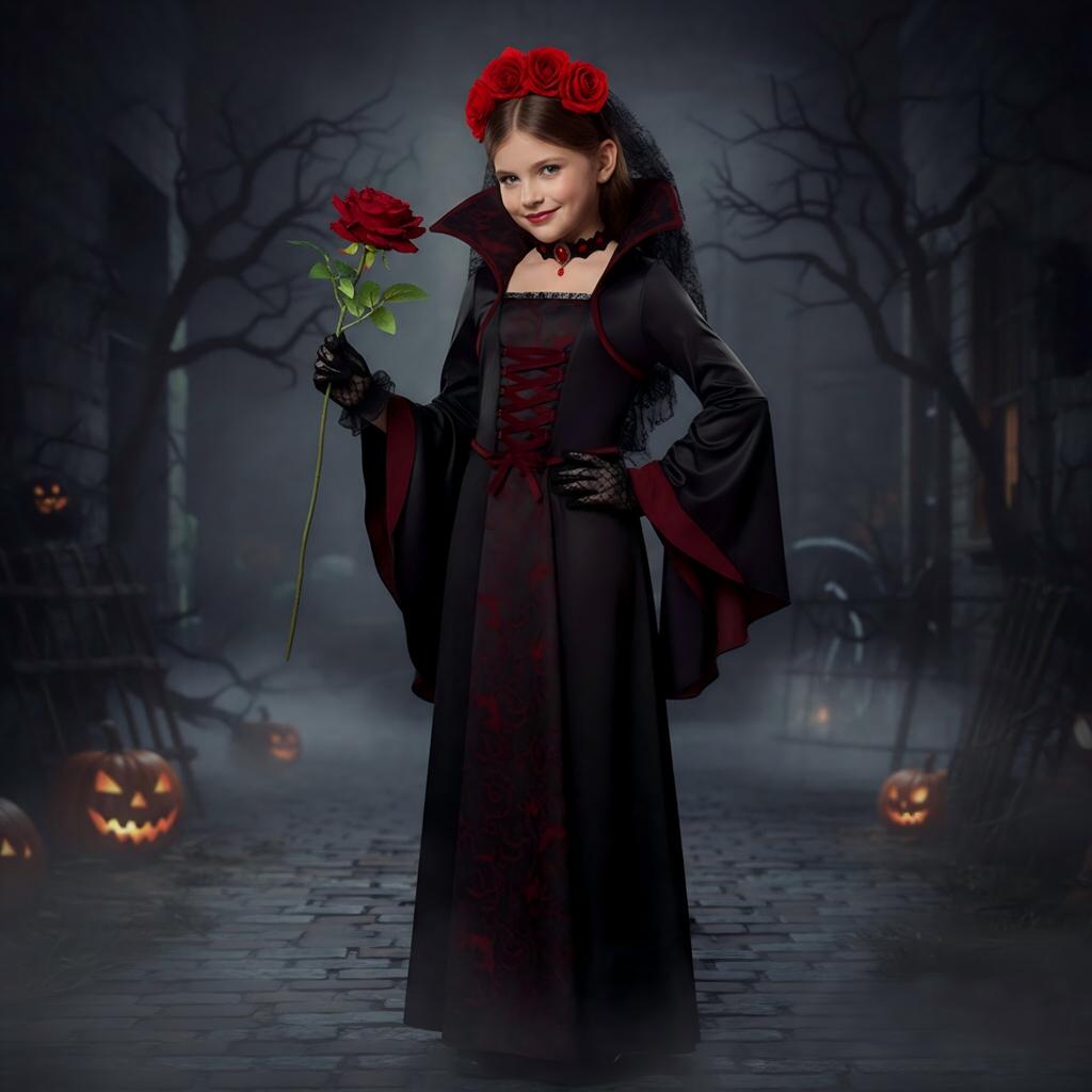Dětské Cosplay Červené Upíří Halloweenské Šaty Pro Děti Duch Nevěsta Gotický Kostým Upíří Karnevalové Oblečení Černé Červené Oblečení