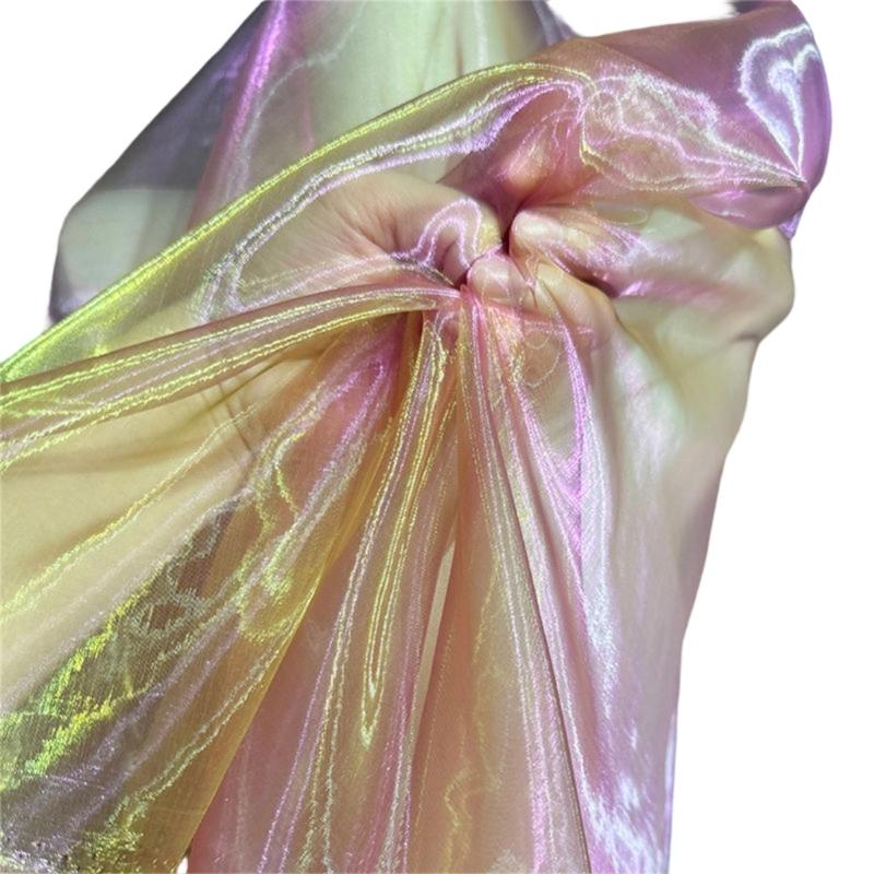 Metallic Color Organza Fabric 50x140cm Breathable Gradient Color Tulle Cloth For Wedding Dress Evening Gown Sewing Craft