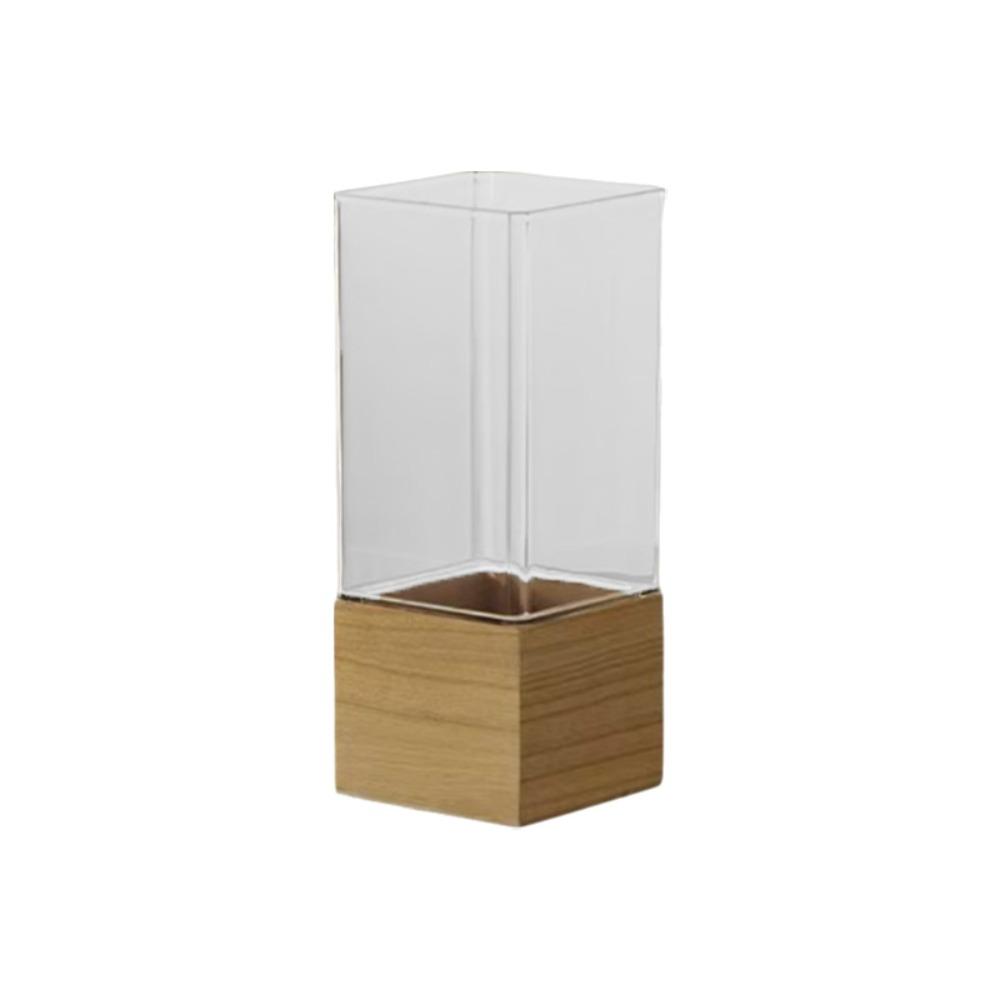 Wooden Base Acrylic Flowers Vase Transparent Light Luxury Vase Simple Hydroponic Vase  Living Room