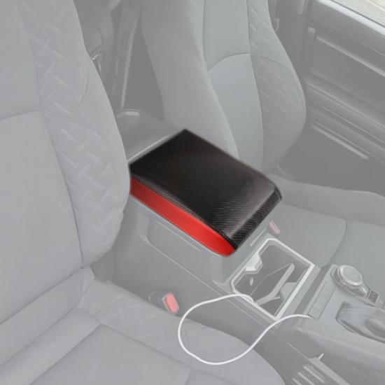 Car Armrest Box Cover Leather Pad For Toyota Tacoma 24-25 Accessories Carbon&Red