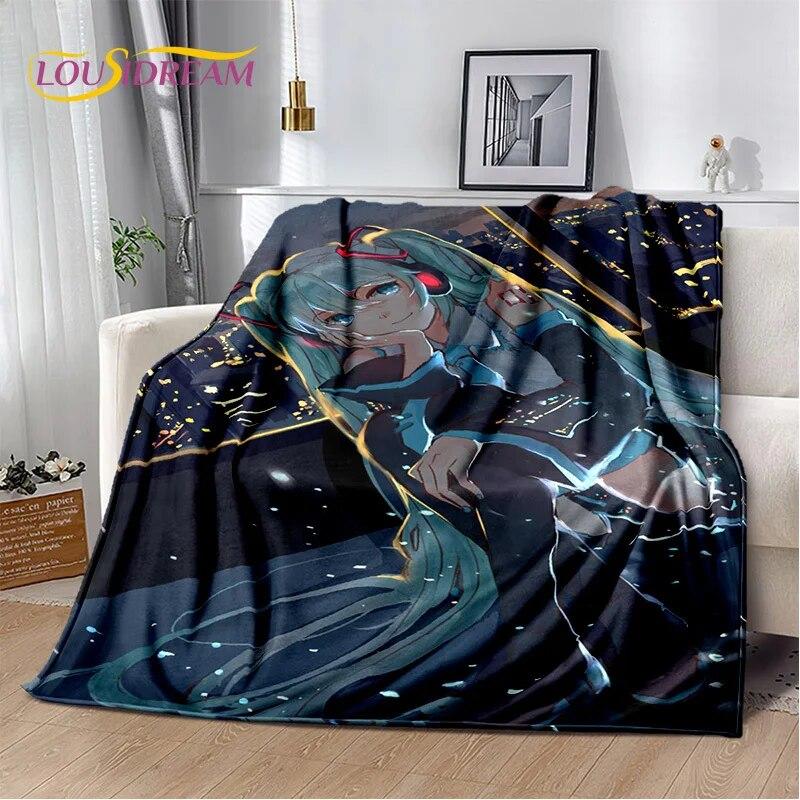 

3D японское милое музыкальное одеяло с героями мультфильмов Мику, мягкое одеяло для дома, спальни, кровати, дивана, пикника, офиса, путешествия, детский чехол 125x150cm 50x60inch