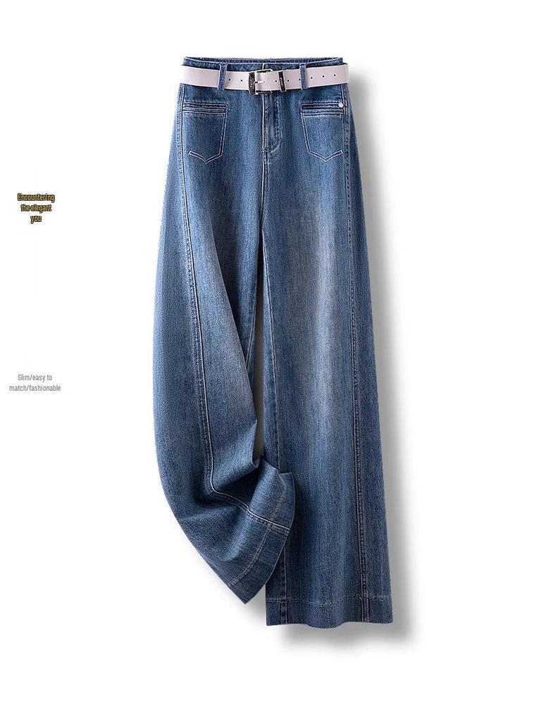 Women's 2025 High Waist Retro Wide Leg Jeans - Slimming, Loose, and Draped Straight Leg Trousers for Spring and Autumn