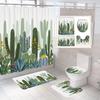 Green Tropical Plant Cactus Bathroom Curtain Polyester Fabric Shower Curtains Pedestal Rug Toilet Cover Bath Mat Set Home Decor