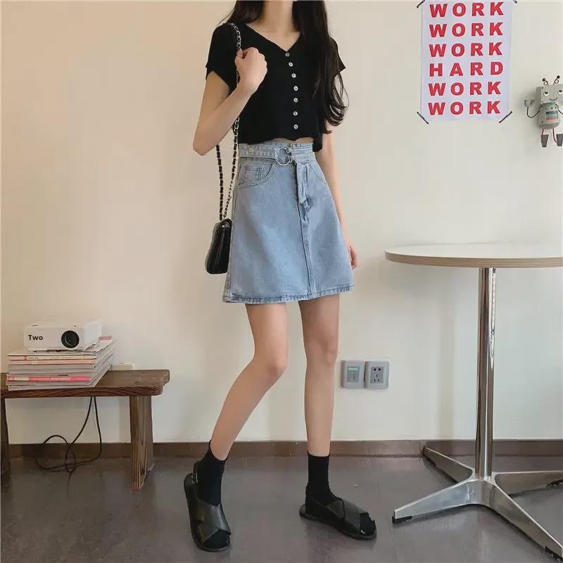 A-Linien Jeansrock mit hoher Taille - Sommer Koreanischer Stil für Studentinnen