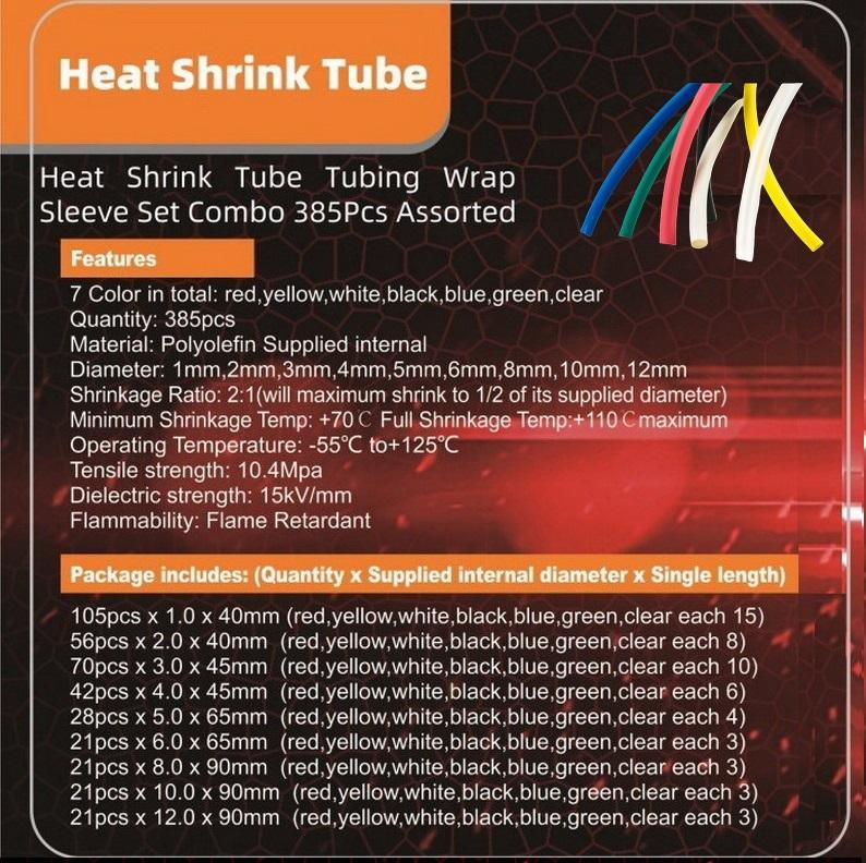 Botisi Schrumpfschlauch-Set, 385-teilig, sortiert, 2 Stück:1 Verhältnis