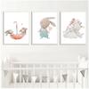 Bear Rabbit Art Canvas Print Baby Bunny Poster Nursery Painting Flower Animals Wall Art Nordic Poster Picture Kids Room Decor