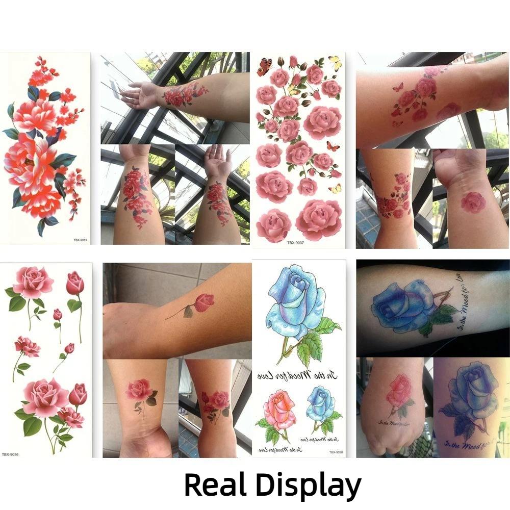 Rose Butterfly Butterfly Tattoo Stickers Lotus Green Leaf Floral Fake Tattoos Leg/ Arm/ Hand/Foot