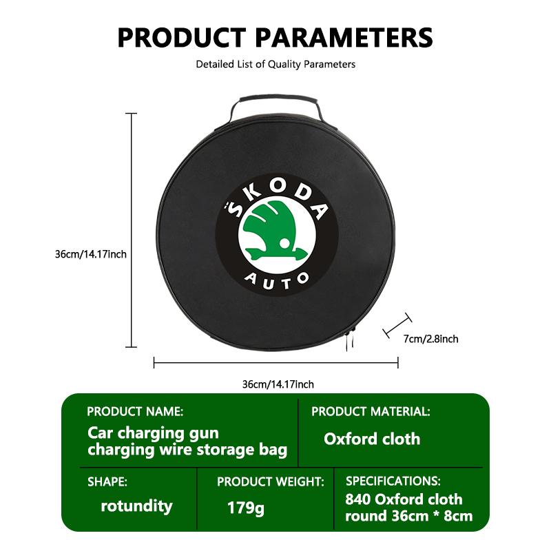 AAABS1 For Skoda Car Charging Cable Rechargeable Gun Storage Bag Kamiq Karoq Octavia 2 3 Rapid Scala Kami Fabia VII VRS