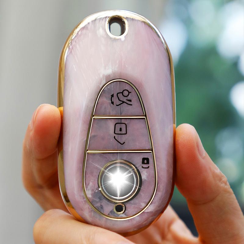 Mercedes-Benz Key Case for C260, LC200L, S400 Maybach, EQE, GLC with Gold Inlaid Jade Shell