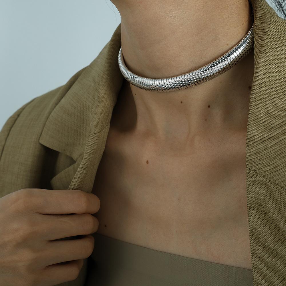 20Mm European and American Exaggerated Retro Thread Elastic Bracelet Necklace Set Personalized Trendy Titanium Steel Design Accessories