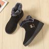 Fashion Warm Snow Boots for Fashion MATURE LEISURE Flat with Round Toe Buckle Strap Solid Casual Women Shoes Black