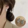 Full Crystal Rhinestone Leaf Stud Earring for Women Black White Geometry Jewelry Accessory