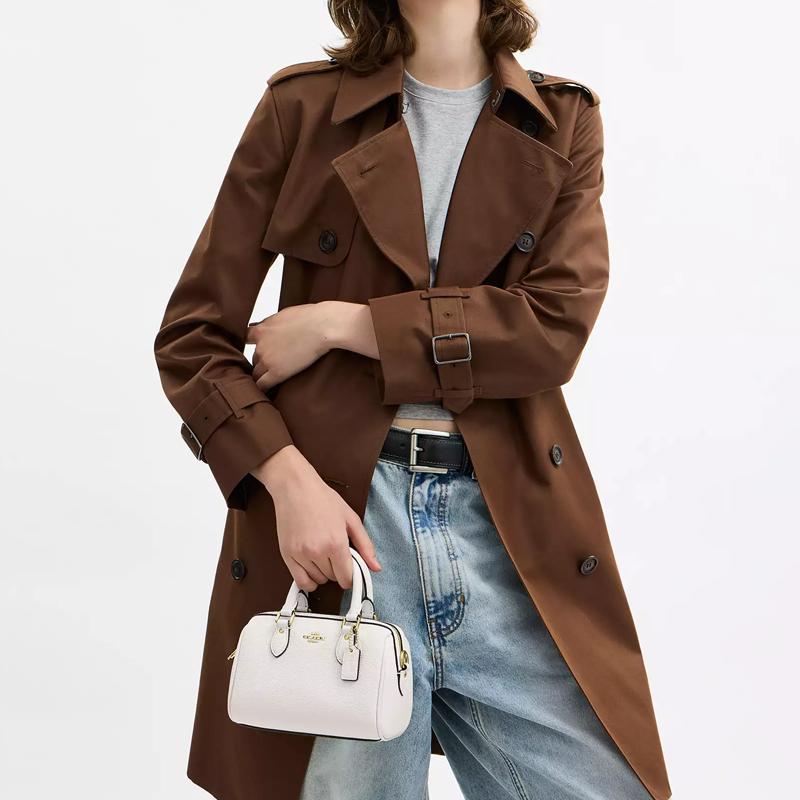 Coach Rowan Borsa Boston in Pelle di Ciottoli Regolabile Staccabile con Logo a 18 Lettere Borsa a Spalla da Donna Bianca CW328-IMCHK