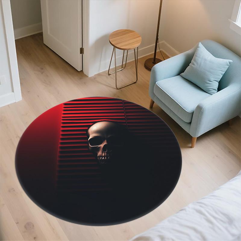 Red and Black Skull,Round Area Rug,Carpet Rug for Living Room Bedroom Sofa Playroom Decor,Non-slip Floor Mat