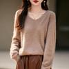 Women's High-Grade Seamless Wool V-Neck Sweater - Autumn/Winter Collection, Long Sleeve, Soft Plush Knit Base Layer