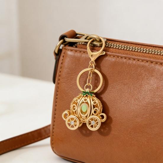 Pumpkin Carriage Keychain Fairy Tale Pumpkin Coaches Key Ring with Rhinestones Enamel Sparkling Car Accessory for Women Girls